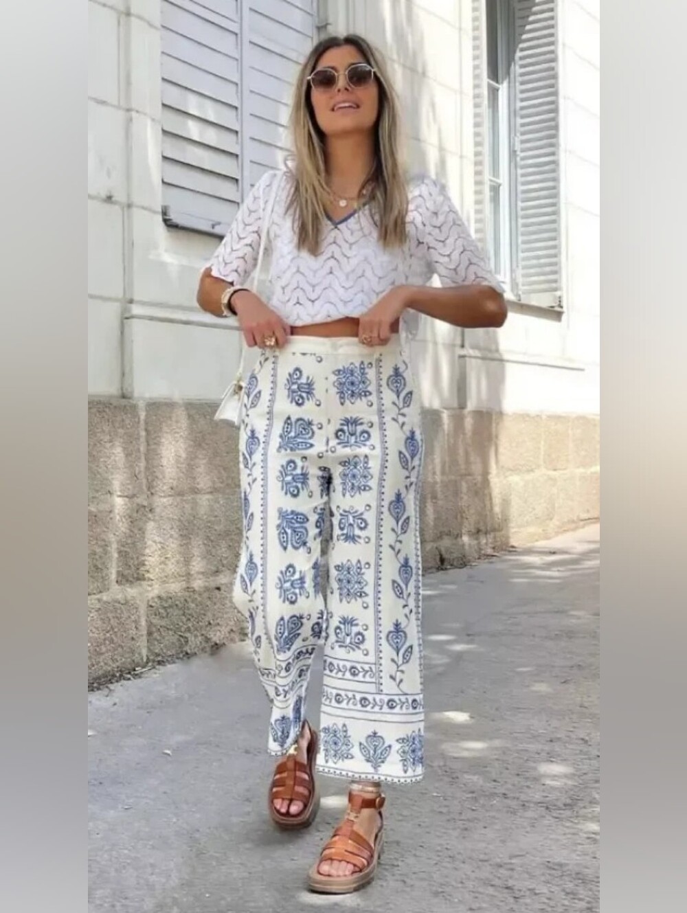Joie Embroidered Cropped Wide Leg Pants